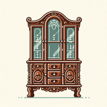 Wooden cabinet with decorative elements. Vector illustration in retro style.のイラスト素材