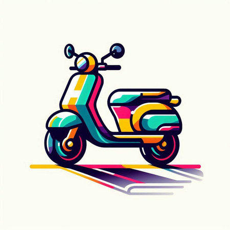 Colorful scooter vector illustration on white background. Isolated scooter iconのイラスト素材