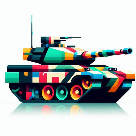 Military tank with colorful abstract background. Vector illustration for your design.のイラスト素材