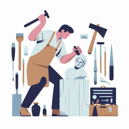 Craftsman with tools. Vector illustration in flat cartoon style.