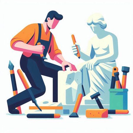 Man and woman carpenters working with tools, vector illustration.のイラスト素材