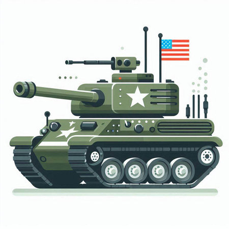 Military tank vector illustration isolated on white background. Tank with American flag.のイラスト素材