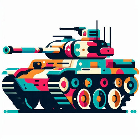 Military tank. Vector illustration in flat design. Isolated on white background.のイラスト素材