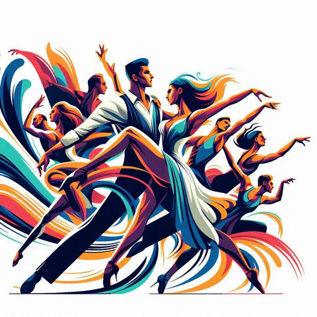 Dancing people. Vector illustration. Group of dancers in action.のイラスト素材