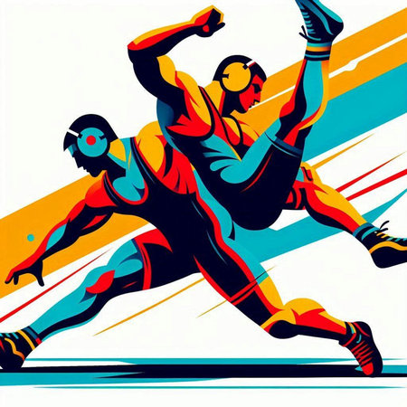 Two athletic men running in a hurry. Vector illustration of two athletes.のイラスト素材