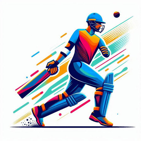 Cricket player in action, vector illustration. Colorful illustration.