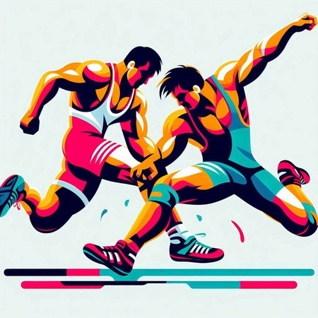 illustration of two athletes running in the race, vector illustration.のイラスト素材