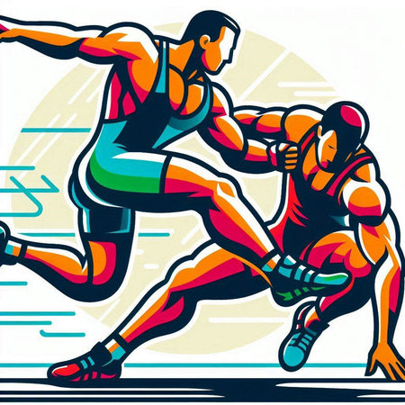 Athletic men running in the ring. Sport vector illustration.のイラスト素材