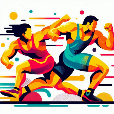 Running man and woman, sport vector illustration. Sport abstract background.のイラスト素材
