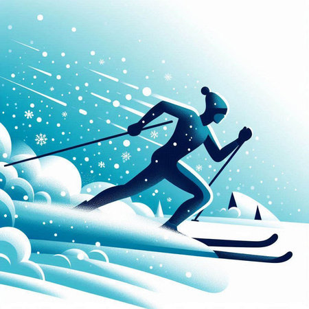 Winter sports background with skier and snowflakes. Vector illustration.のイラスト素材