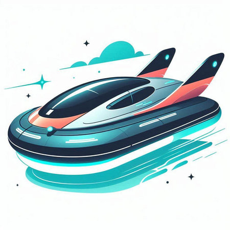 illustration of a futuristic spaceship in space. Vector illustration on white background.