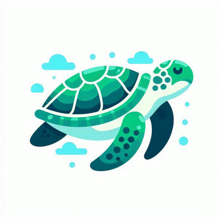 Green sea turtle in flat style on white background. Vector illustration.のイラスト素材