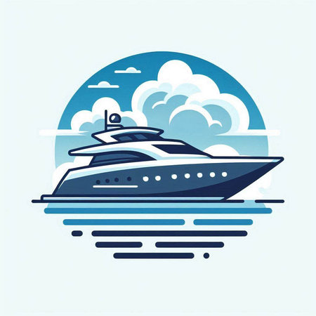 Vector illustration of a luxury yacht in the sea. Flat design.のイラスト素材