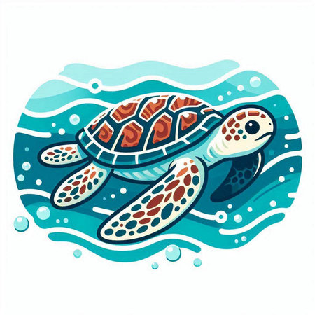 Sea turtle in the water. Vector illustration on a white background.