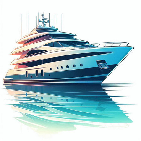 luxury yacht in the sea on a white background, vector illustration