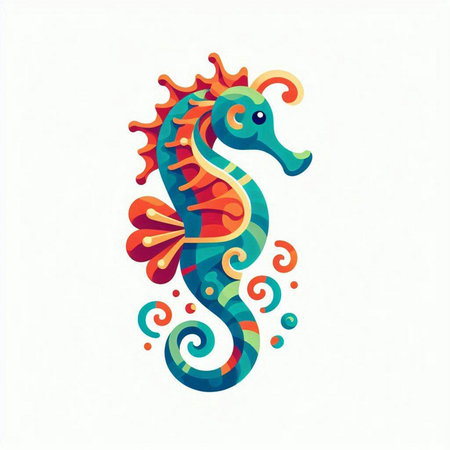 Hippocampus. Colorful sea horse. Vector illustration.のイラスト素材