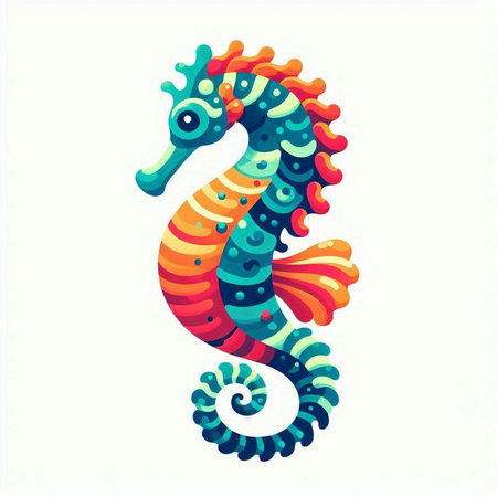 Colorful seahorse icon isolated on white background. Vector illustration.のイラスト素材
