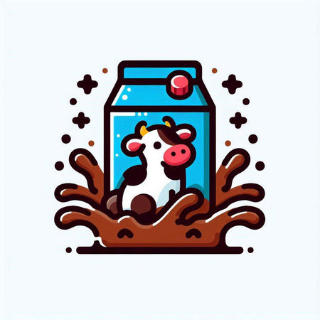 Milk box with cow in the milk splash. Vector illustration.のイラスト素材