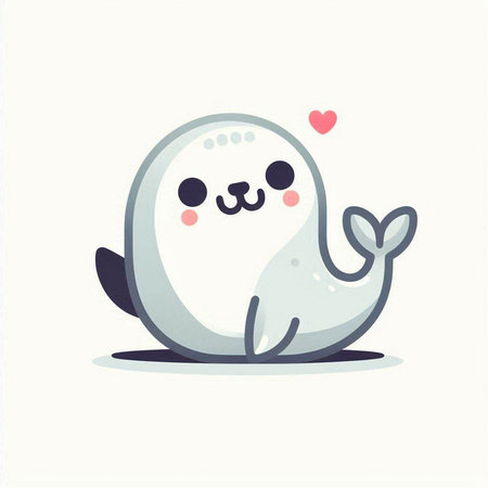 Cute cartoon seal with heart. Vector illustration in flat style.のイラスト素材
