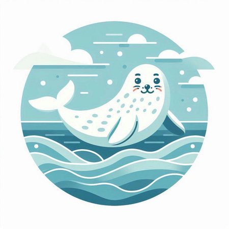 Cute seal in the sea. Vector illustration in flat style.のイラスト素材