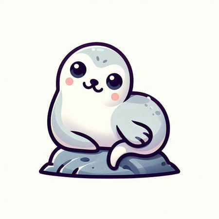 Cute baby seal cartoon on white background. Vector hand drawn illustration.のイラスト素材