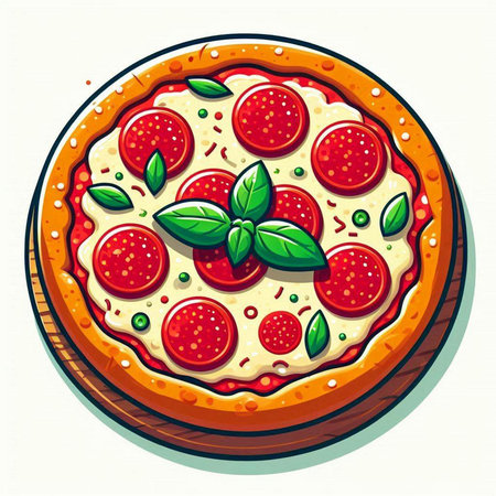 Pizza with pepperoni and mozzarella. Vector illustration.のイラスト素材