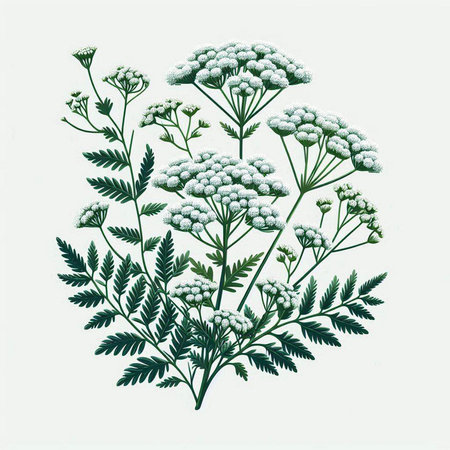 Achillea millefolium. Hand drawn botanical illustration.のイラスト素材