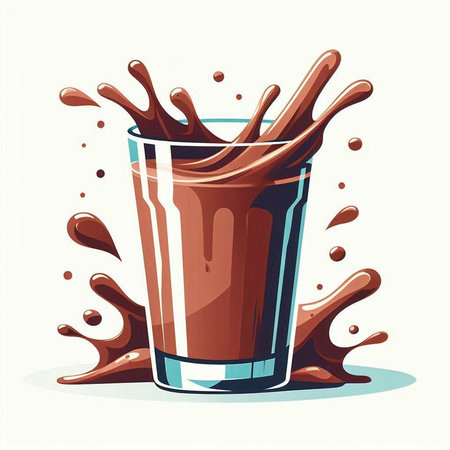 Glass of chocolate milk splashing on white background. Vector illustration.のイラスト素材