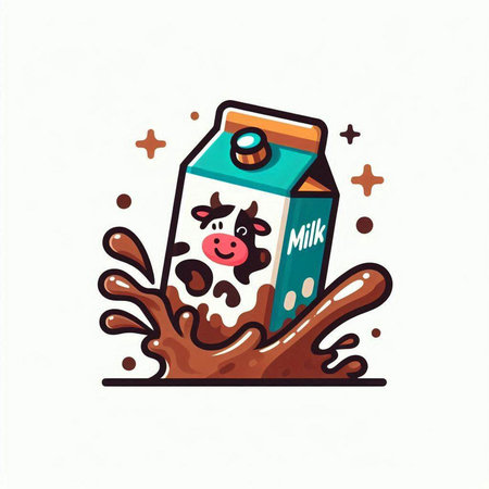 Milk carton with cow and splash of milk. Vector illustration.のイラスト素材