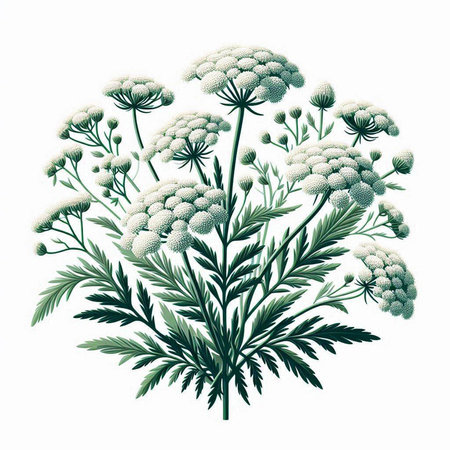 Illustration of a white yarrow isolated on a white background.
