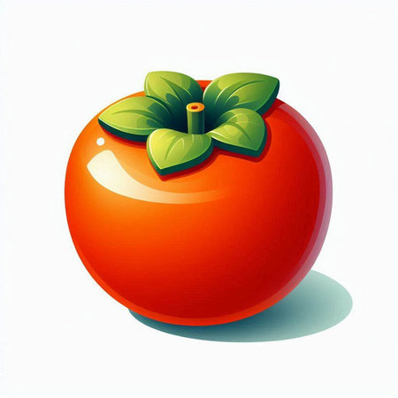 Illustration of a fresh tomato with green leaves on a white backgroundのイラスト素材