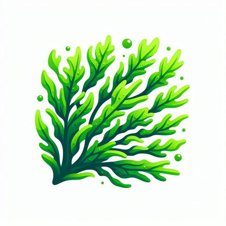 Illustration of green seaweed on white background. Vector illustration.