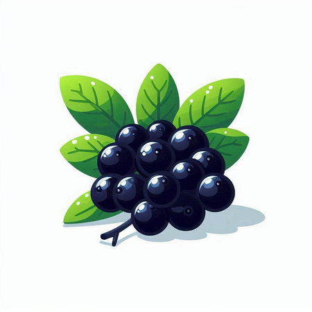 Ripe black grapes with leaves isolated on white background. Vector illustration.のイラスト素材
