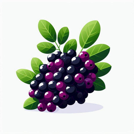 Blueberries with green leaves on a white background. Vector illustration.のイラスト素材