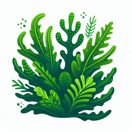 Green seaweed isolated on white background. Hand drawn vector illustration.のイラスト素材