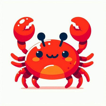 Cute cartoon red crab. Vector illustration isolated on white background.
