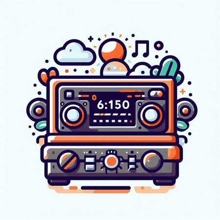 Retro radio. Colorful vector illustration in flat linear style.のイラスト素材