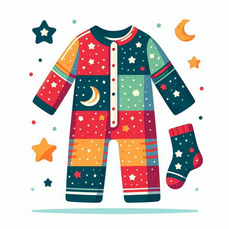 Vector illustration of pajamas with stars, moon and socks.のイラスト素材