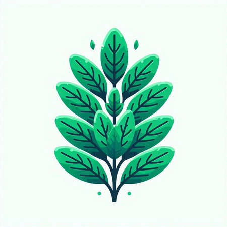 Green leaves on white background. Vector illustration in flat cartoon style.のイラスト素材