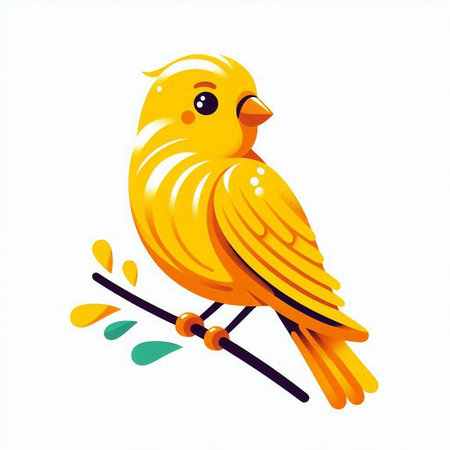 Yellow bird isolated on white background. Vector illustration in cartoon style.のイラスト素材