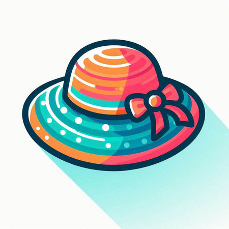 Summer hat with bow icon. Vector illustration in flat design style.のイラスト素材