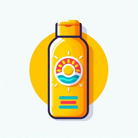 Sunscreen bottle icon in flat design style. Sun protection concept.のイラスト素材
