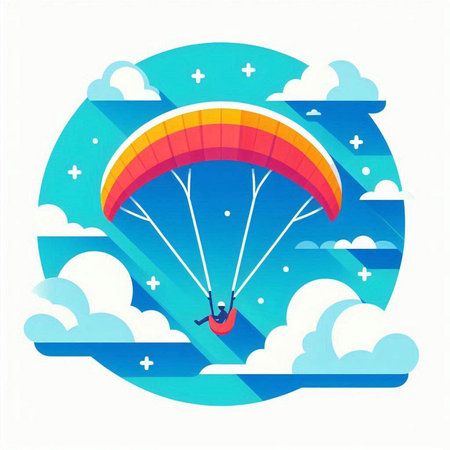 Paraglider flying in the blue sky. Flat design vector illustration.のイラスト素材