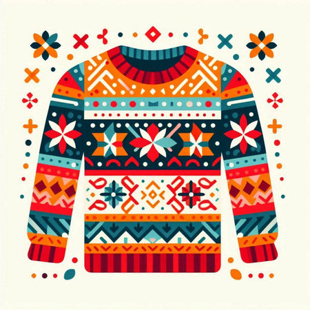 Vector illustration of a knitted sweater with tribal ornaments.