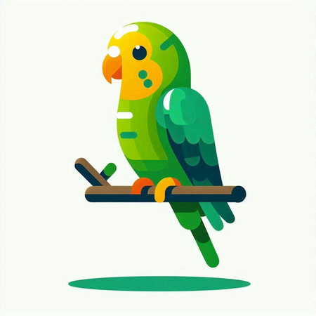 Green parrot sitting on a branch. Vector illustration in flat style.のイラスト素材