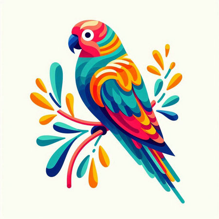 Parrot. Colorful parrot on a branch. Vector illustration.のイラスト素材