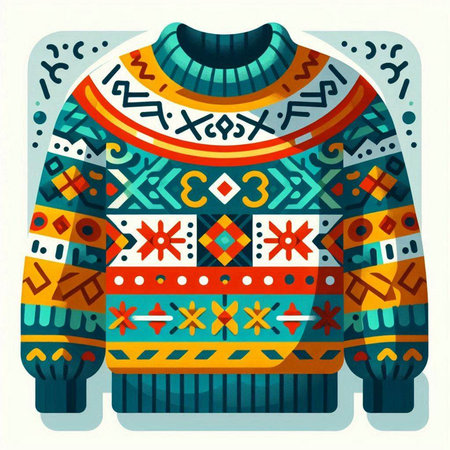 Vector illustration of a knitted sweater with ethnic ornaments.
