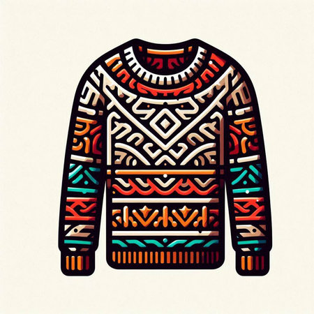 Hand drawn illustration of a knitted sweater with tribal ornaments.のイラスト素材