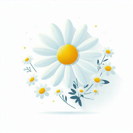 Chamomile flowers on the white background. Vector illustration.のイラスト素材