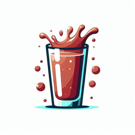 Vector illustration of a glass of juice with splashes and drops.のイラスト素材